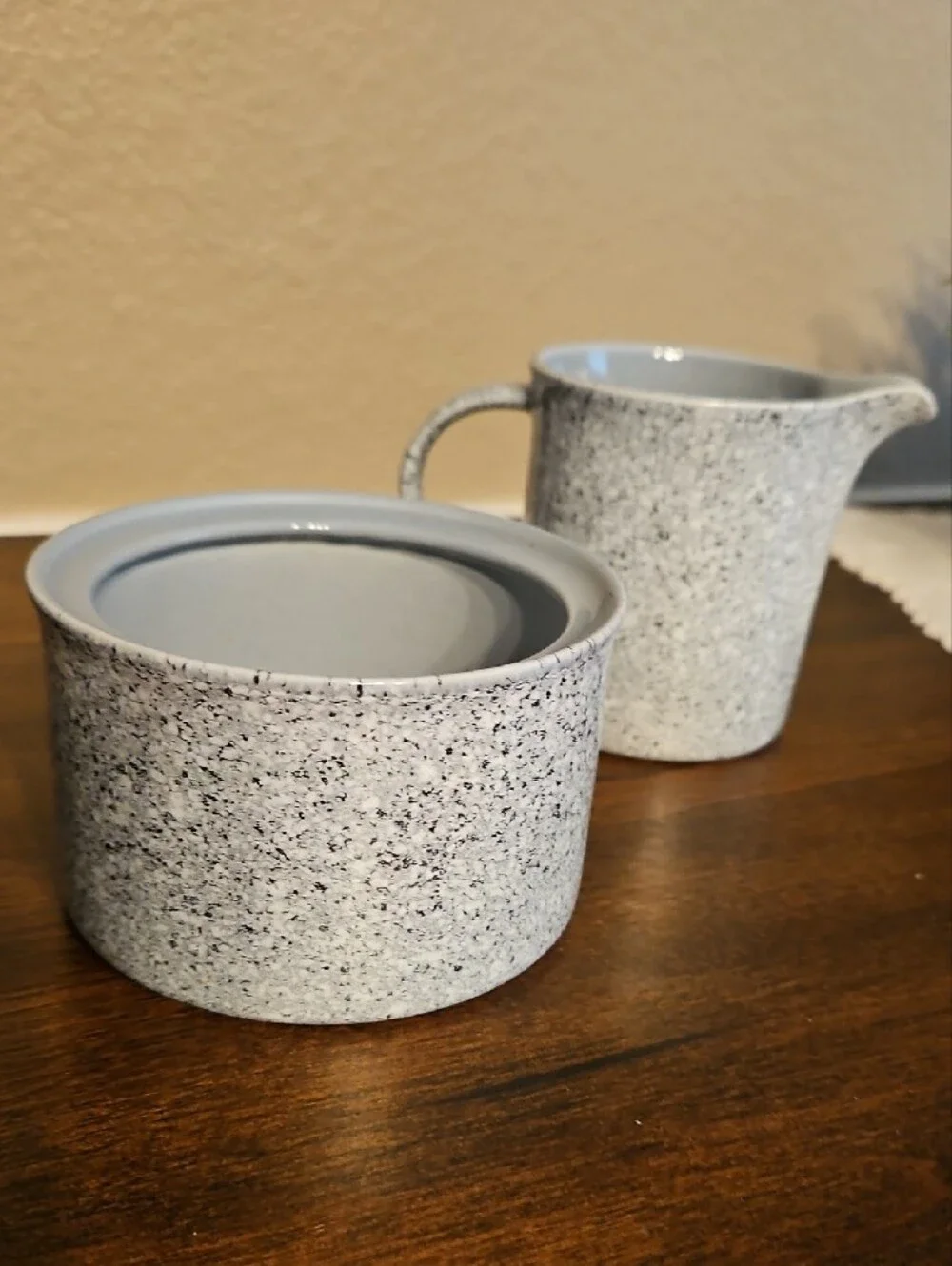 Mikasa Speckled Ceramic Creamer and Sugar Set in Light Gray